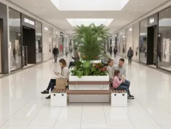 Square Island with Benches and Planters