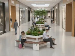 Square Island with Benches and Planters