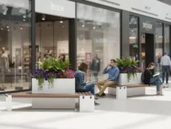 Triangular Island with Benches and Planters