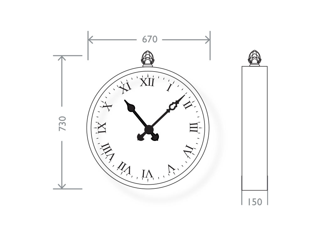 misure orologio artistico a parete o sospensione ghisa e acciaio