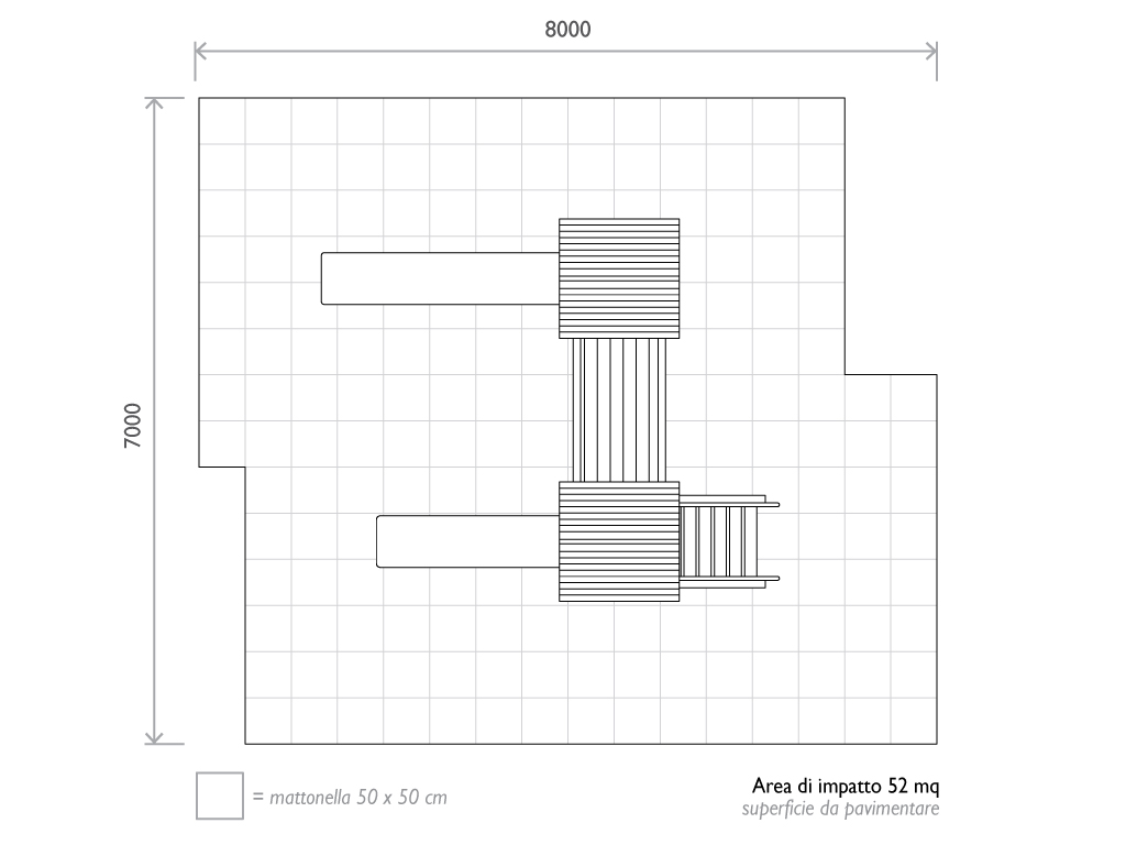 Combined tower made in recycled plastics  with two slides dimension