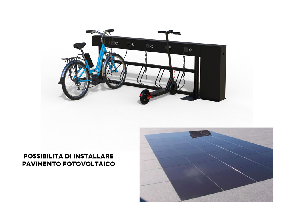 Stazione ricarica E-bike + pavimento fotovoltaico