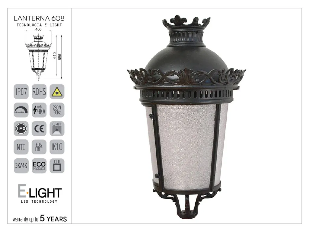 Farol Artístico Mediano de Estilo Imperial con Frisos Ornamentales de Aluminio