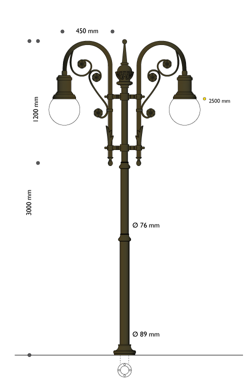Artistic pole with ornamental flower and lighting equipment E27 enabling