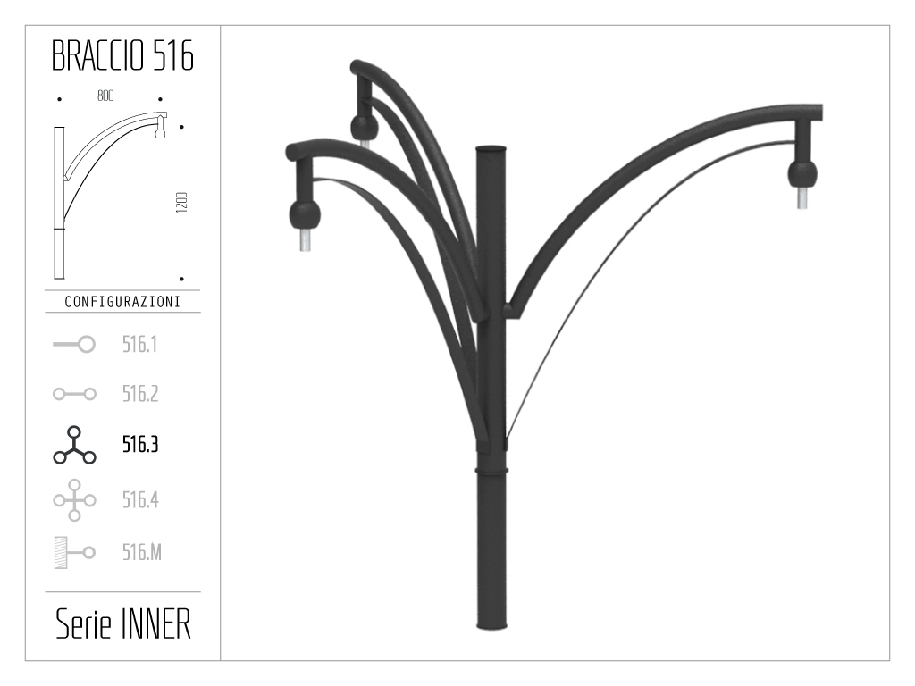 Braccio serie INNER con doppio ornamento curvato - singolo