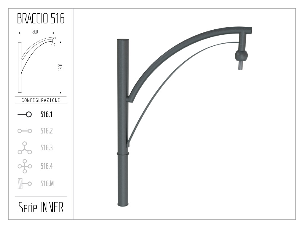 Braccio serie INNER con doppio ornamento curvato - singolo