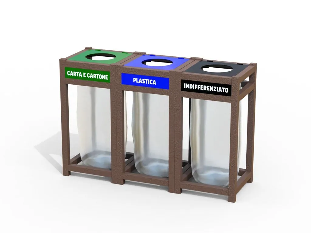 Lixeira Tripla Antiterrorismo STRONGPLAST de Plástico Reciclado Pós-Consumo