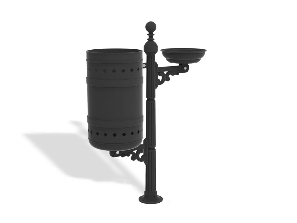 Cestino raffaello con paletto e mensola in ghisa e posacenere