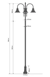 Palo in ghisa e acciaio con base 311 cima con pastorale 505 e lampara 622.LO SA30 59W 3000K Ottica AS  