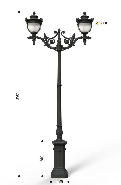 Palo in ghisa tipo Melodia con anima in acciaio base 140 cima doppia 406 e due lanterne cod 610