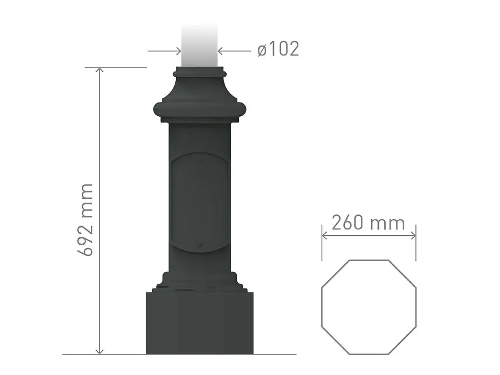 Bază din fontă UNI EN 1561 GJL250 pentru stâlpi octogonali medii din oțel.