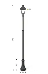 Palo in ghisa e acciaio con base 311 testa palo TP2 e lanterna 602