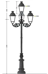 cod 900052 palo ghisa base 110 cima tripla 405 quattro lanterne 602 led.webp