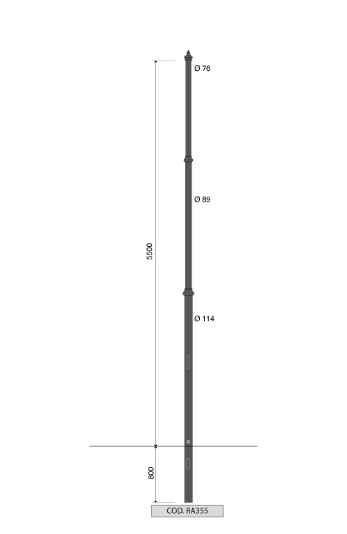 Palo rastremato artistico RA355 altezza fuori terra 5,5 metri