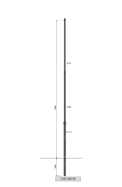 Palo rastremato artistico RA378 altezza fuori terra 7,8 metri