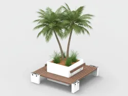 Square Island with Benches and Planters