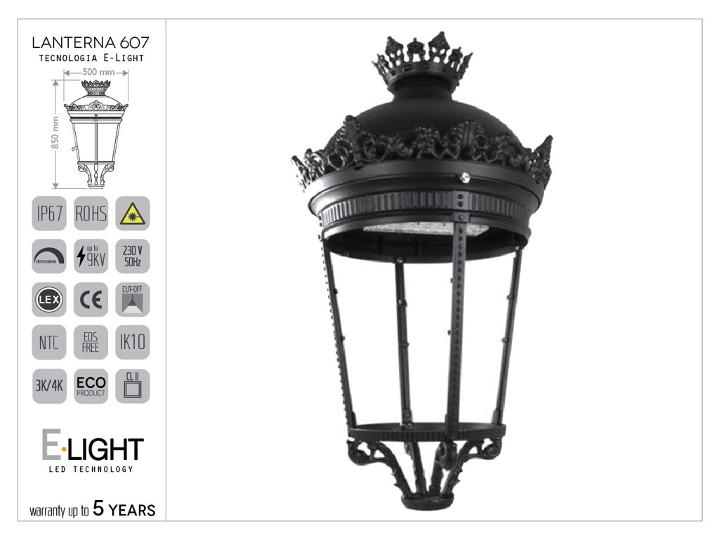 Lanterna artistica tipo imperiale con fregi ornamentali in alluminio tecnologia LED OSRAM