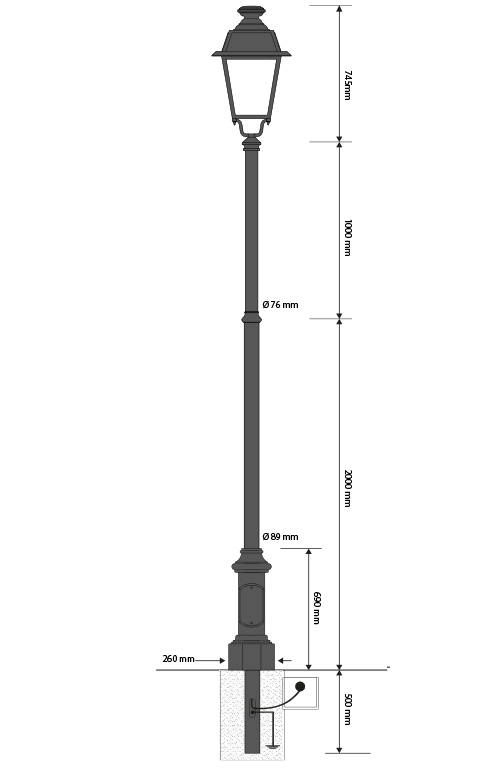 Palo in ghisa e acciaio con base 307 con lanterna a portata LED cod. 604002
