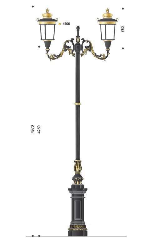 Palo artistico in ghisa tipo Francia con base 130 e lanterna LED 620