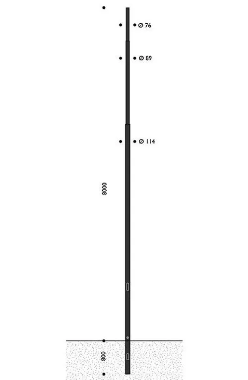 Poste cónico de acero HFT de 8 metros