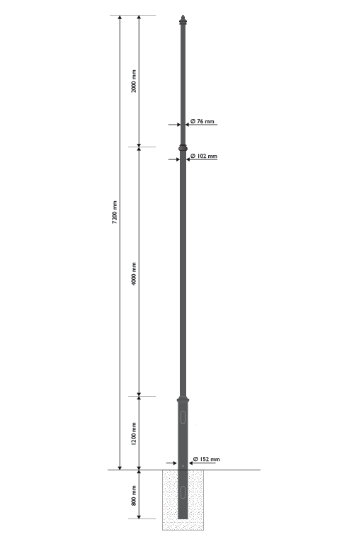 Palo rastremato artistico RA0555 altezza fuori terra 5,5 metri