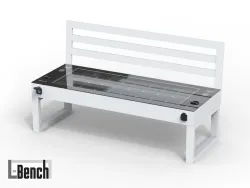 Solar Energy L-Bench with 1.5m Seating, WIRELESS and USB Device Charging in White