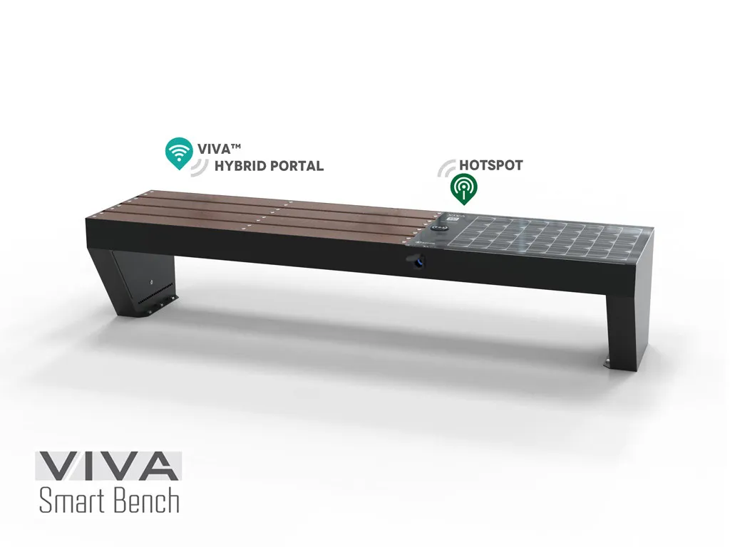 VIVA SMART Solar-Powered Smart Bench, IoT Ready, 2.1m Backless Recycled Plastic Seat, WIRELESS & USB Charging, LED Lighting
