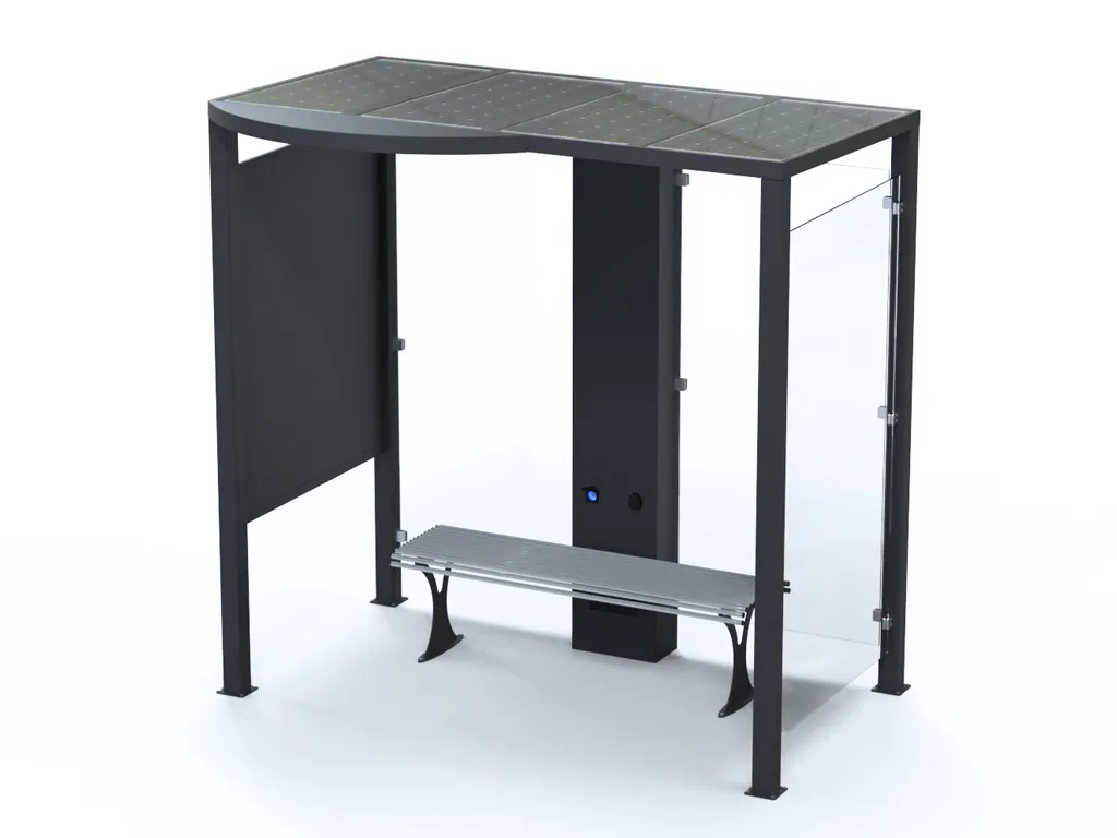 Photovoltaic Bus Shelter with Steel and Polycarbonate Bench