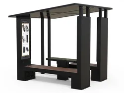 Smart Solar-Powered Bus Shelter with Backlit Panels, WIRELESS & USB Charging, LED Lighting, and Steel Bench with STRONGPLAST Slats