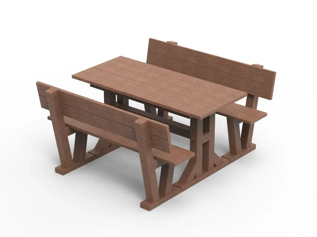 Picnic Table with 2 Benches in STRONGPLAST - Post-Consumer Recycled Plastic