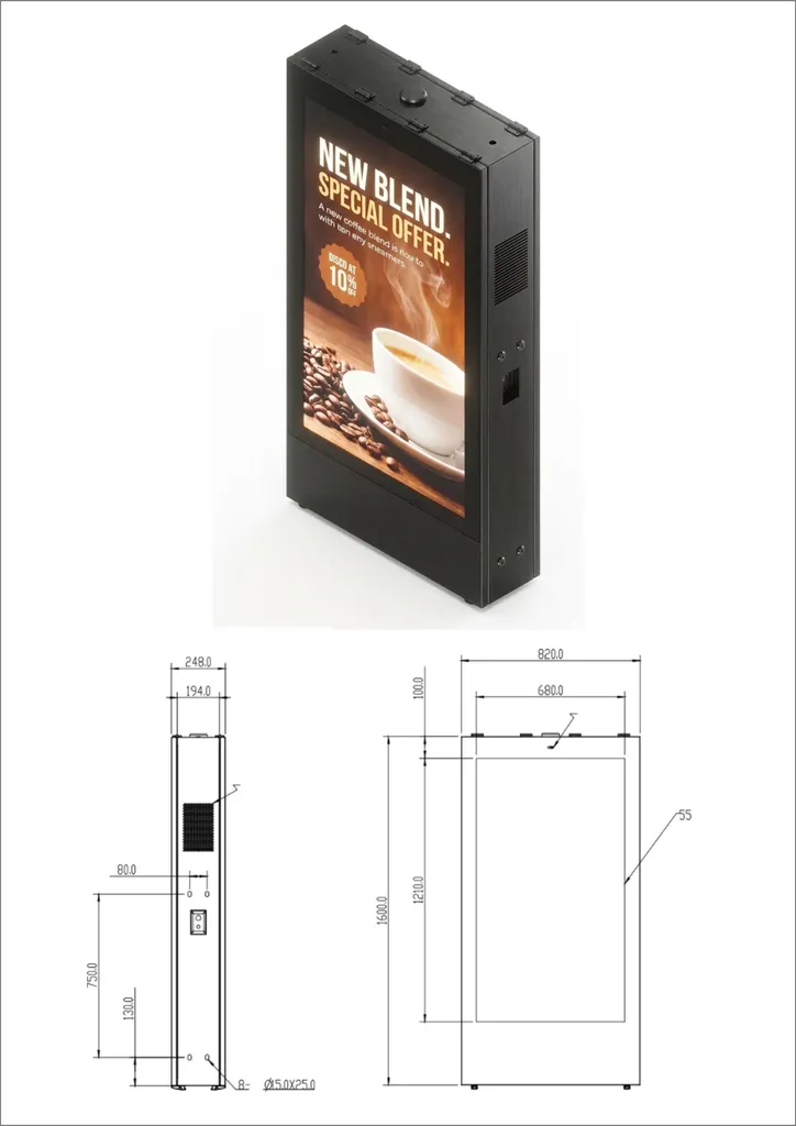 Outdoor digital signage totem with 55-inch non-touch screen