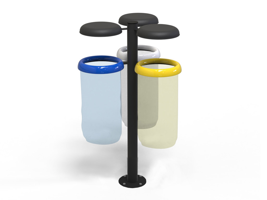 Cestino antiterrorismo triplo con coperchi