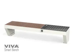Panchina Smart VIVA SMART ad Energia Solare ricarica Intelligente IOT ready, seduta in plastica riciclata 2,1 mt senza schienale ricarica dispositivi WIRELESS USB illuminazione LED