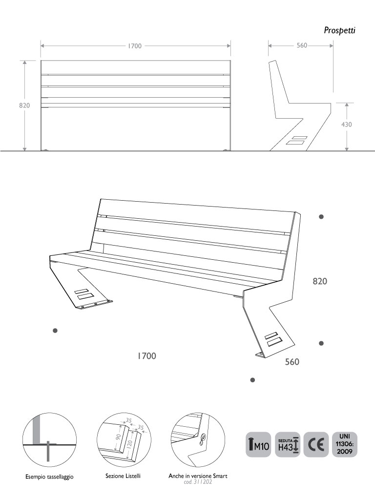 2d panchina zena acciaio laser legno moderna arredo urbano