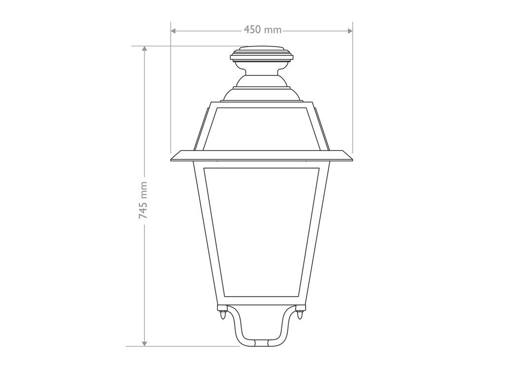 Lanterna quadrata classica grande in pressofusione di alluminio ottica simmetrica - 2D