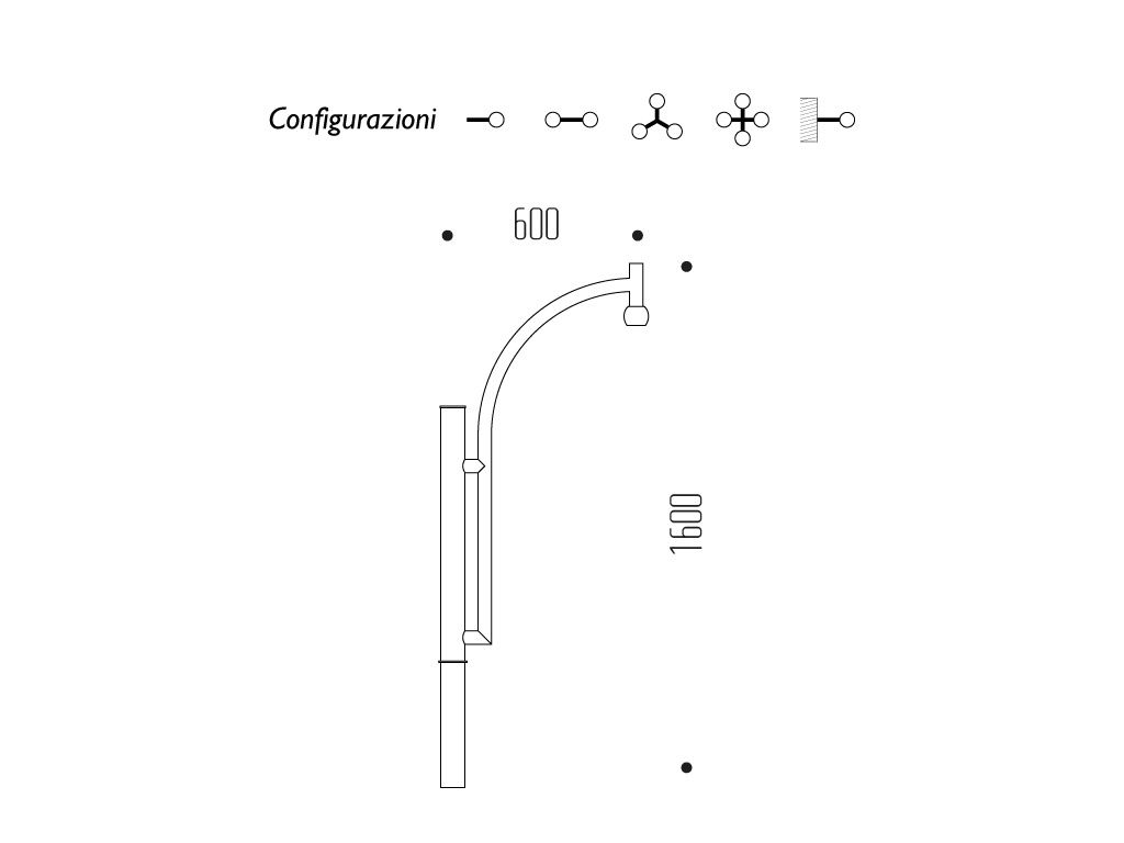 Braccio serie INNER curvo a pastorale alto  - dimensioni