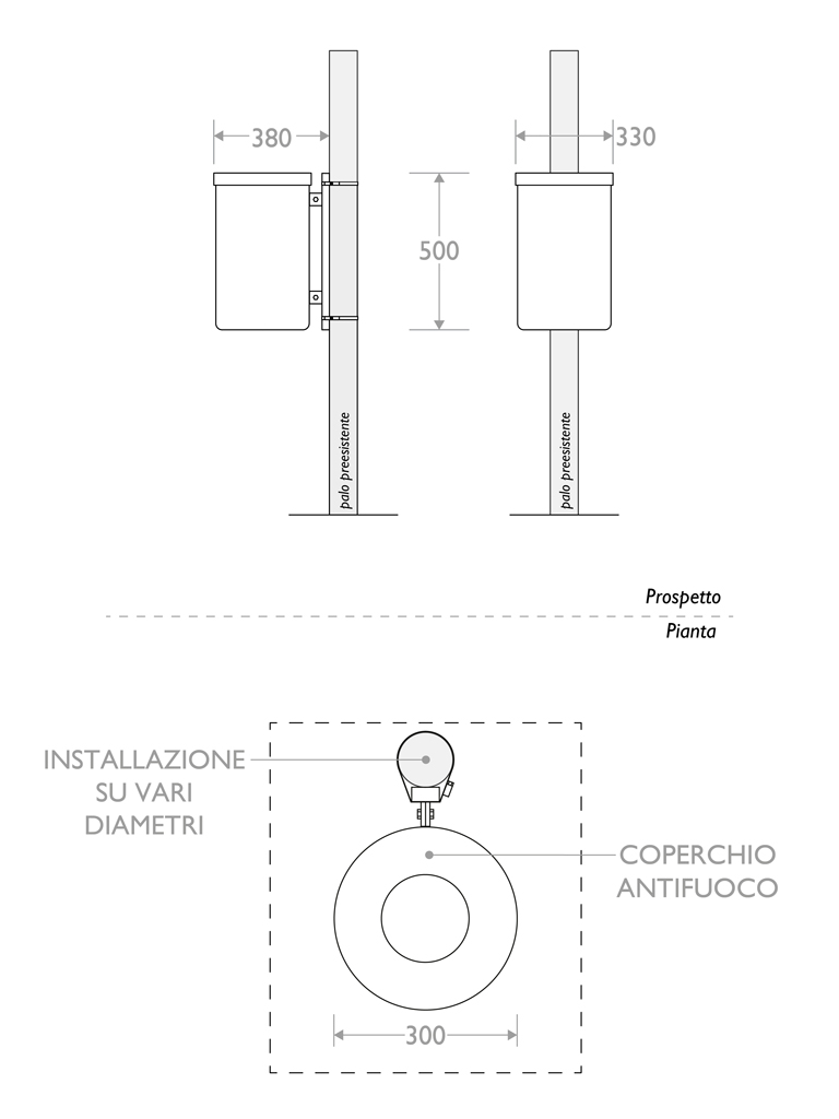 Misure Cestino per innesto su palo