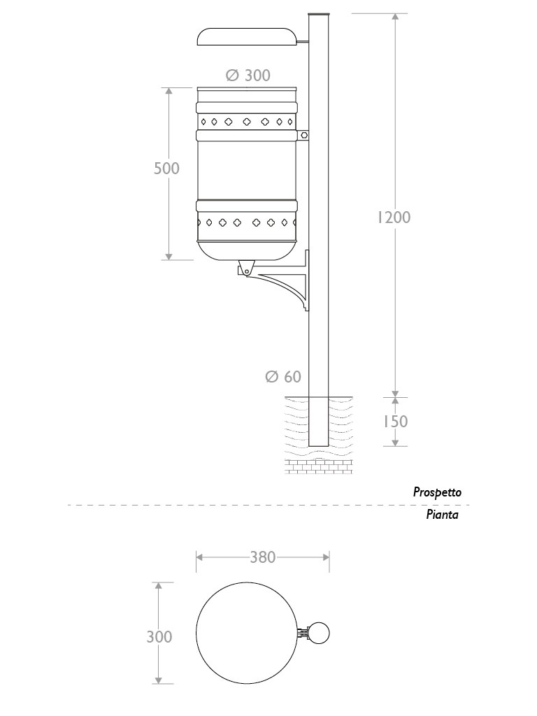 Cestino in acciaio e ghisa Mantegna misure