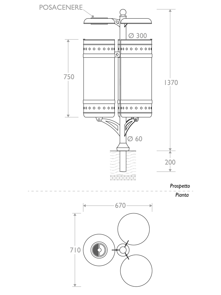 Cestino Michelangelo triplo classico dimensioni