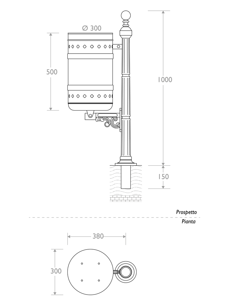 Cestino in acciaio e ghisa Raffaello - dettagli