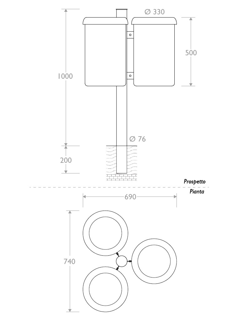 Misure Cestino Triplo ad infissione