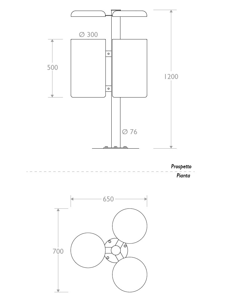 Misure Cestino Triplo con coperchio