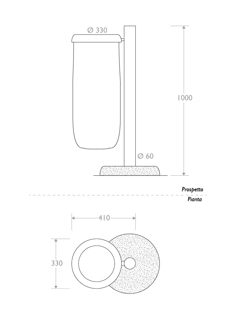Misure cestino antiterrorismo singolo