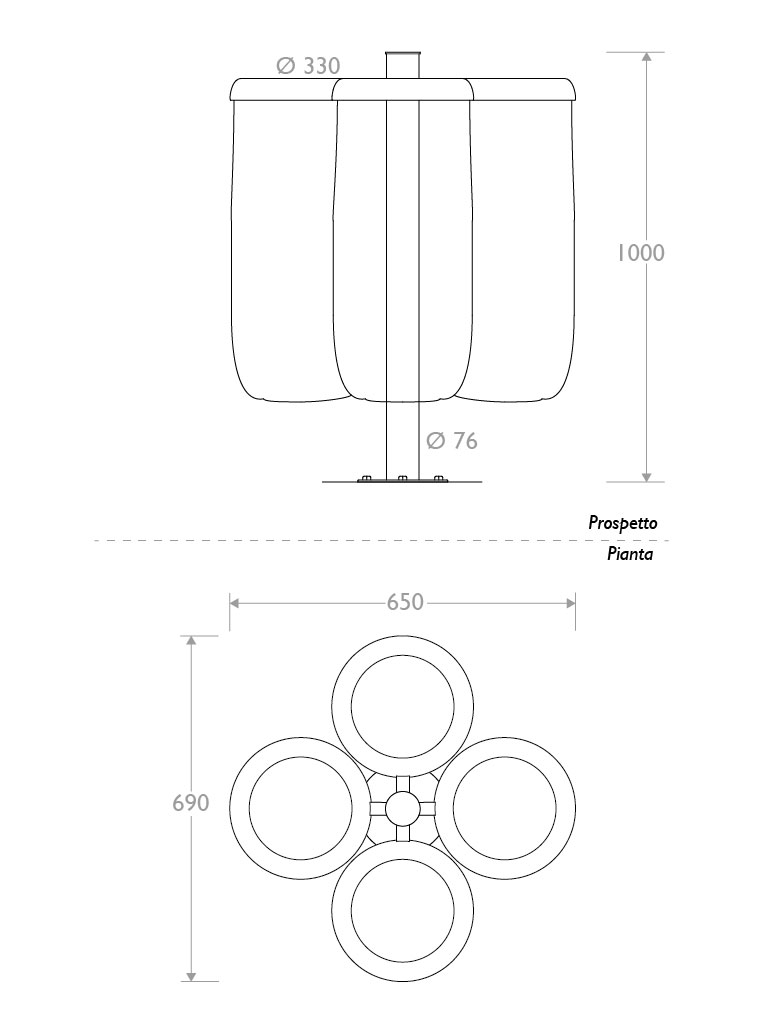 cestino trespolo 330517 triplo flangia ciambella