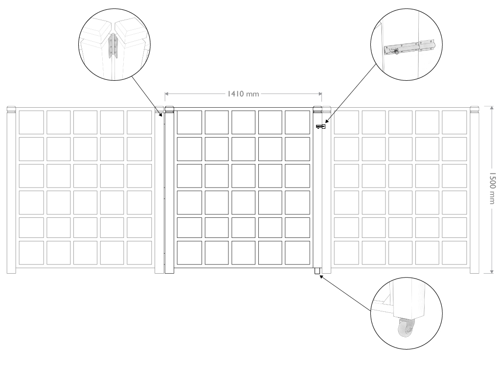disegni misure 2d dettagli modulo cancelletto isola ecologica modello cremona cod 8022 strongplast