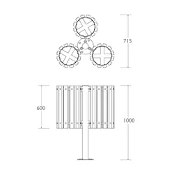 disegno 2d misure cestino triplo margherita strongplast acciaio