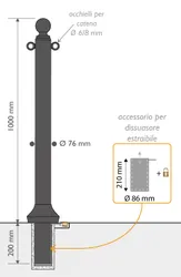 Secchia Removable Bollard 76 mm diam Dimensions