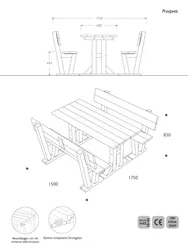 Élévations et vue 3D de la table de pique-nique en Strongplast
