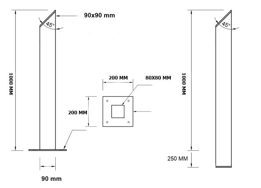 Dissuasore quadrato anche per segnaletica turistica misure