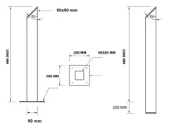 Pilar quadrado para sinalização turística - Medidas